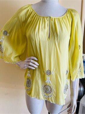 NWOT Leifnotes citrus yellow belll sleeve top